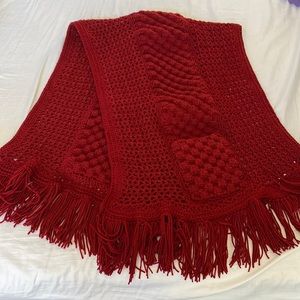 Handmade woman’s cranberry red pocket shawl 60” long 20” wide